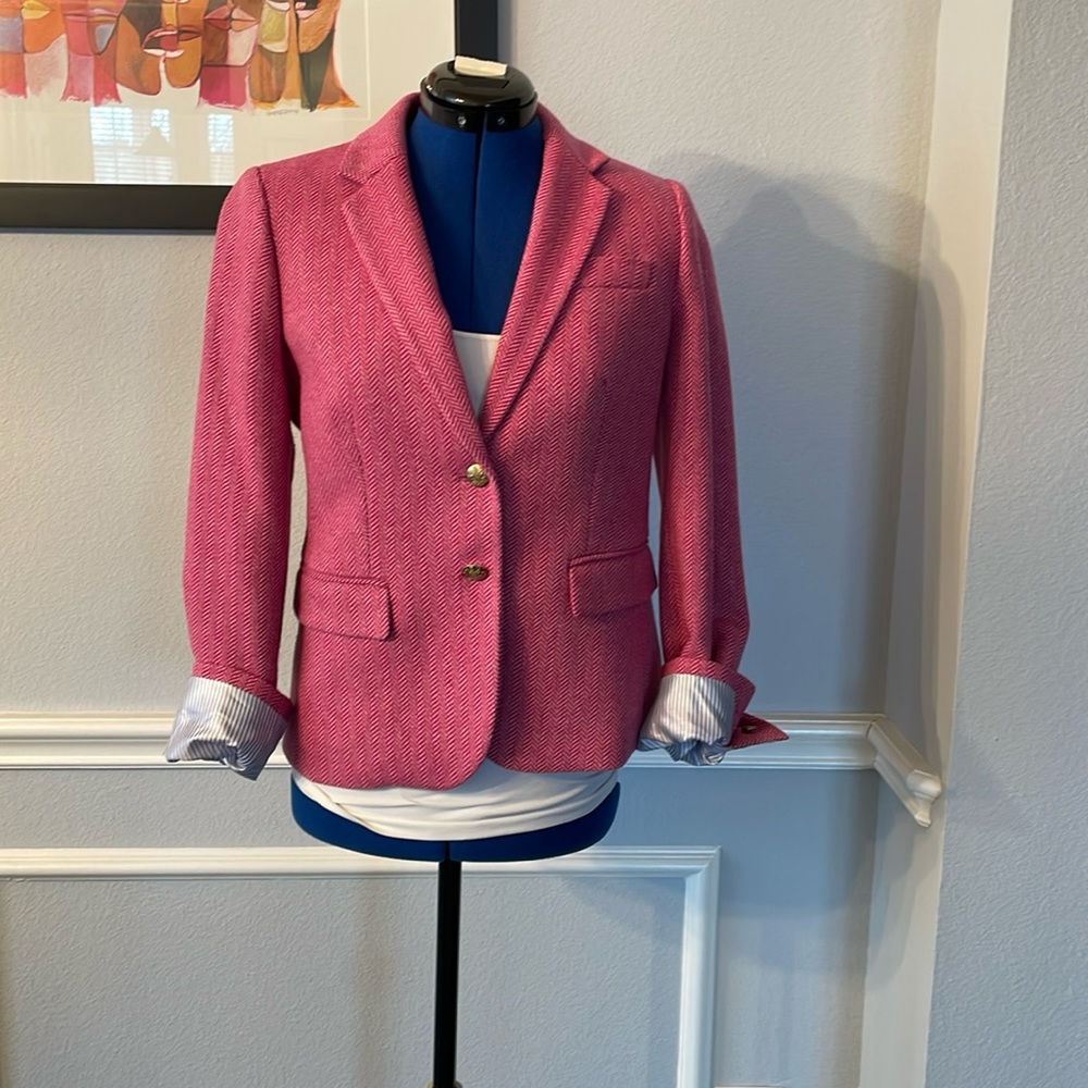 J Crew Tweed Wool/Poly Blazer in Pink Size 4